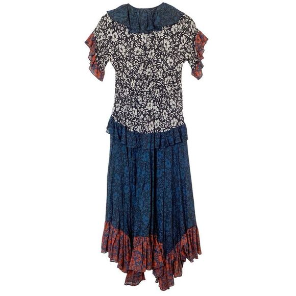 Warm NY Size 0 Floral Mixed Print Maxi Dress Cotton Ruffle Warm Store NYC - Picture 6 of 16